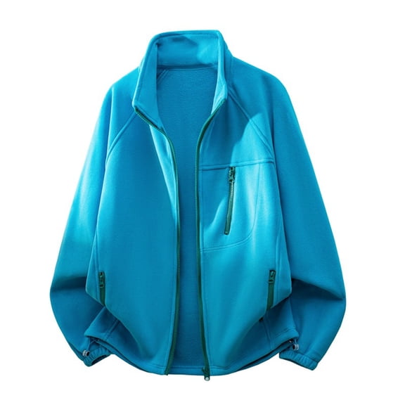 Men's Casual Jackets Stand Collar Long Sleeve Multi Zip-Pockets Solid Color Lightweight Fuzzy Polar Fleece Outwear (4XL, Blue)