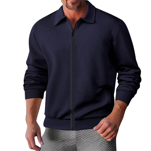 Men's Casual Jacquard Lapel Cardigan Coat Long Sleeve Spring Fashion Outerwear Jacket