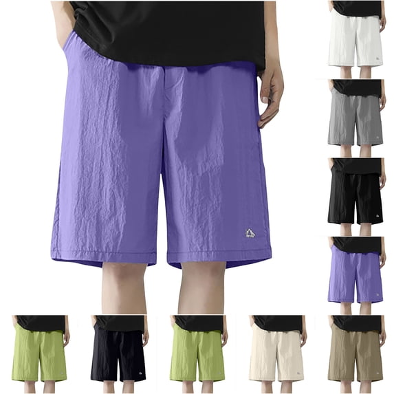 Men’s Casual Jogger Shorts with Pockets, Nylon Spandex Elastic Waist Drawstring Athletic Gym Workout Quick Dry Lightweight Straight Leg Running Hiking Everyday Outdoor Activewear