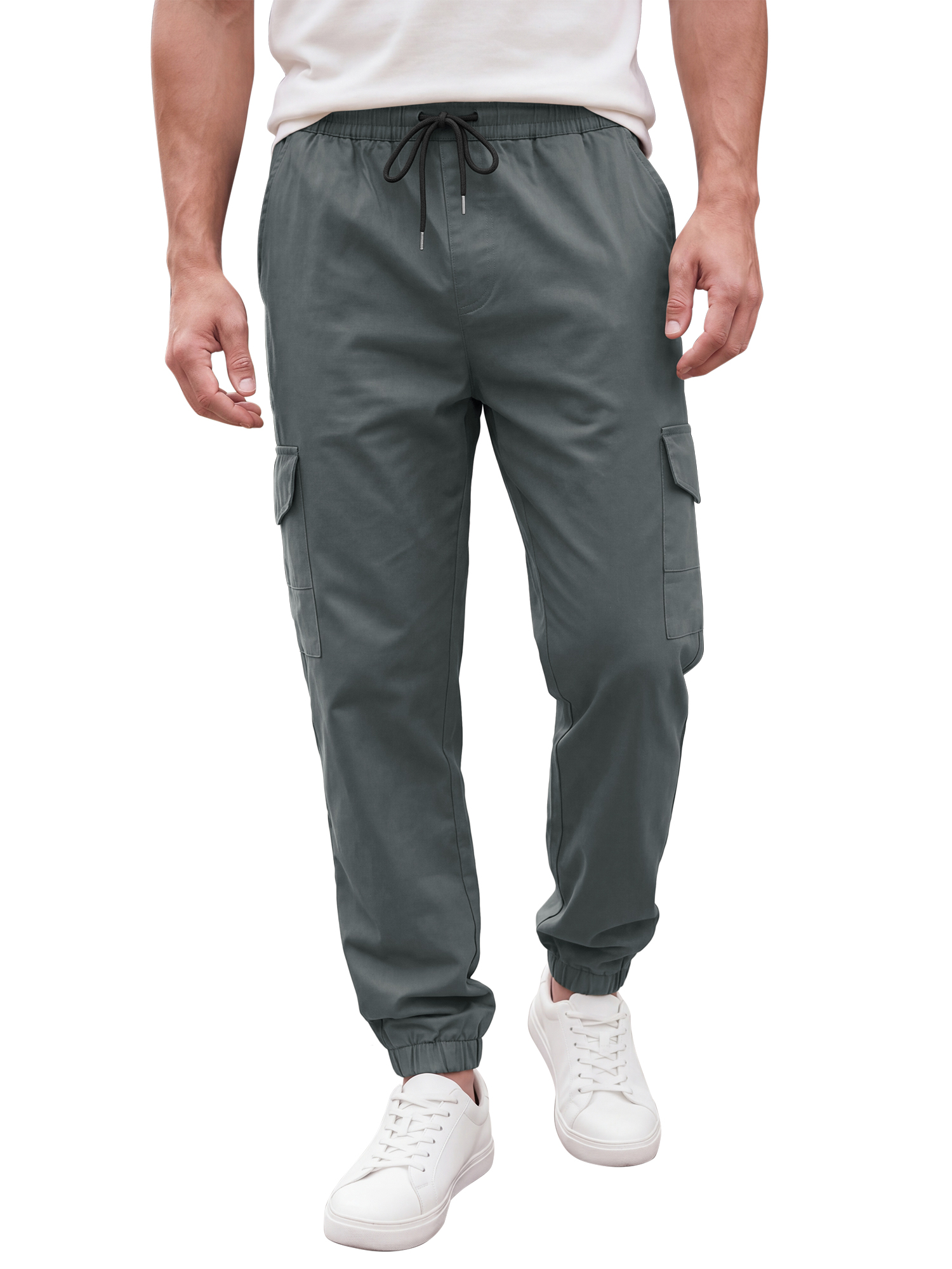 INSPIRE CHIC Men's Cargo Pants Elastic Waist Tapered Cuffs Multi Pocket Jogger Trousers 36 Gray
