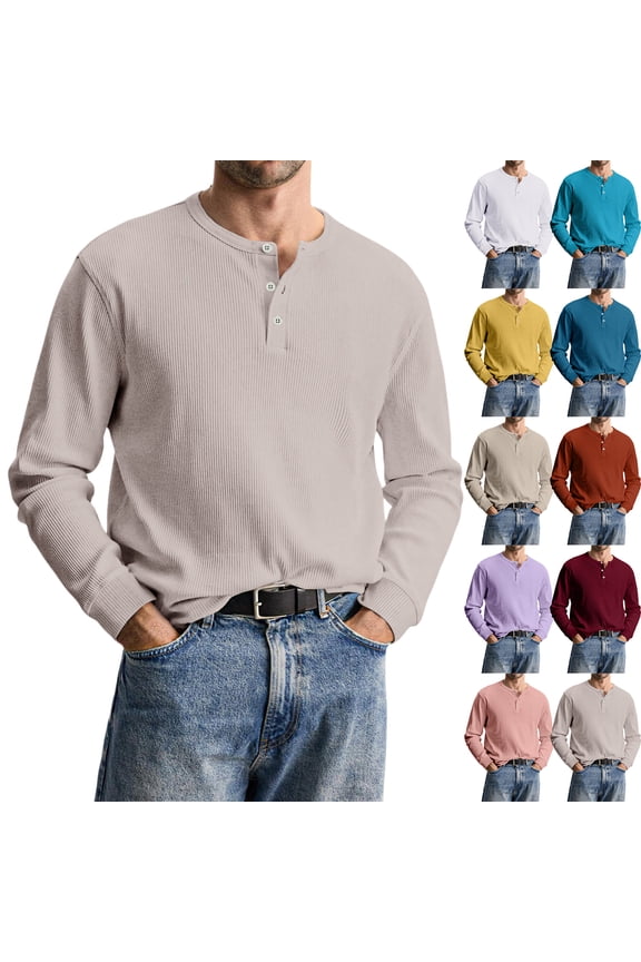 Men's Casual Knit Button Up Long Sleeve Henley Shirt, Top for Business Casual, Dating and Seasonal Outfits,Yellow,XL
