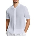 thumbnail image 1 of Men's Casual Knit Lapel Short Sleeve Shirt - Summer Solid Color Hollow Breathable Top - Polyester Lightweight Design - Contrast Print Decor - S-XXXL, 1 of 4