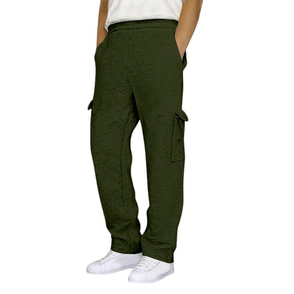 Men's Casual Knit Pants with Drawstring Waist and Cargo Pockets for Everyday Comfortable Wear Work Pants for Men Solid Casual Outdoor Pants Straight Type Trousers