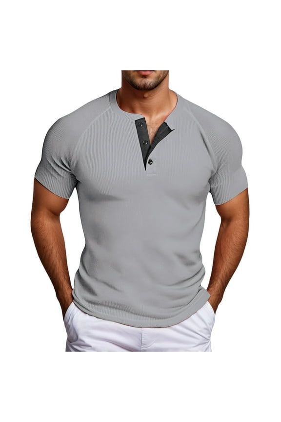 Men's Casual Knit T-Shirt Round Neck Button Detail Comfortable Breathable Summer Daily Wear Home Outdoor Men's Loose Fit Casual Fashion Shirt