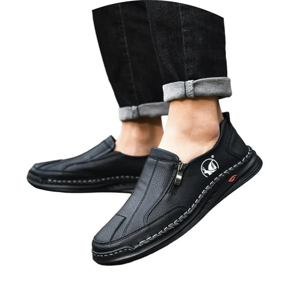 Men's Casual Lace Up Leather Shoes Comfortable Flat Sole Everyday Walking Sneakers For Outdoor And Daily Wear