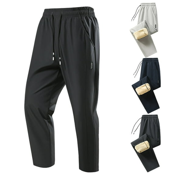 Men's Casual Lamb Wool Pants Casual Fashion Cargo Thick Jogging Bottoms with A Loose Fit Featuring Warm Lamb Ideal for Winter Sports Black L