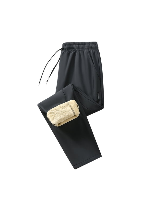 Men's Casual Lamb Wool Pants Casual Fashion Cargo Thick Jogging Bottoms with A Loose Fit Featuring Warm Lamb Ideal for Winter Sports Black S