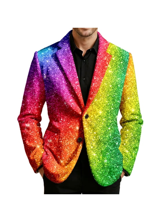 Men's Casual Lapel Blazer Muticolor One Button Suit Carnival Sparkly Graphic Blazers Regular Fit Sports Coats Jackets for Prom,Party,Dinner