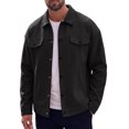 thumbnail image 1 of Men's Casual Lapel Button Long Sleeves Trucker Jacket for Everyday Wear M Black, 1 of 6