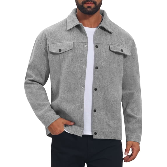 Men's Casual Lapel Button Long Sleeves Trucker Jacket for Everyday Wear M Gray