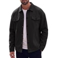 thumbnail image 1 of Men's Casual Lapel Button Long Sleeves Trucker Jacket for Everyday Wear S Black, 1 of 6