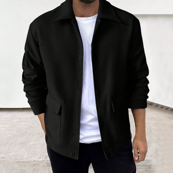 Men's Casual Lapel Jacket Lightweight Outdoor Windbreaker Jacket Smart Spring Autumn Jackets for Sport Work Walking Hiking Golf Running Black M