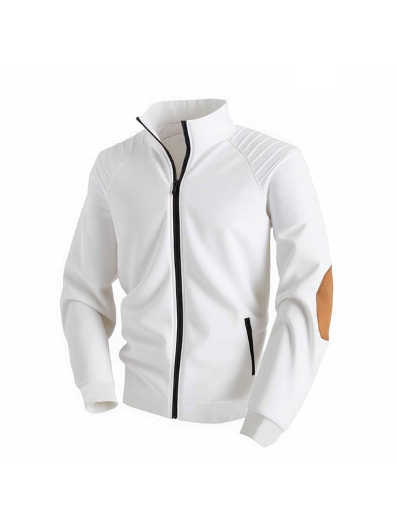 Men's Casual Lapel Jacket Outdoor Windbreaker Jacket Smart Spring Autumn Jackets for Sport Work Walking Hiking Golf Running White S