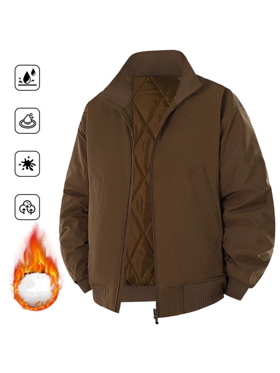 Men's Casual Lapel Jacket Outdoor Windbreaker Jacket Smart Warm Autumn Jackets for Sport Work Walking Hiking Golf Running Brown M