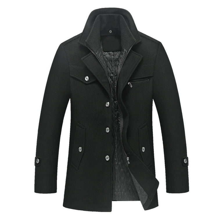 Men's Pea Coat Winter Warm Lapel Double-Breasteed Overcoat