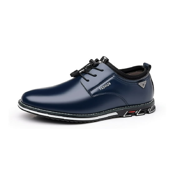 Mens Casual Oxfords Leather Business Office Loafers Comfortable Fashion Lace-up Formal Flat Shoes Blue 12 US