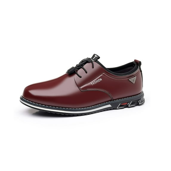 Mens Casual Oxfords Leather Business Office Loafers Comfortable Fashion Lace-up Formal Flat Shoes Red 11 US