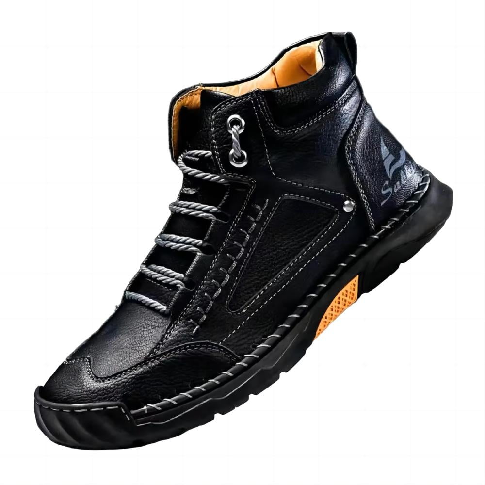 Men's Casual Leather Boots Handmade Lightweight Breathable Anti-slip Impact-resistant Sneakers Chukka Hiking Loafers Shoes Black 7.5 US