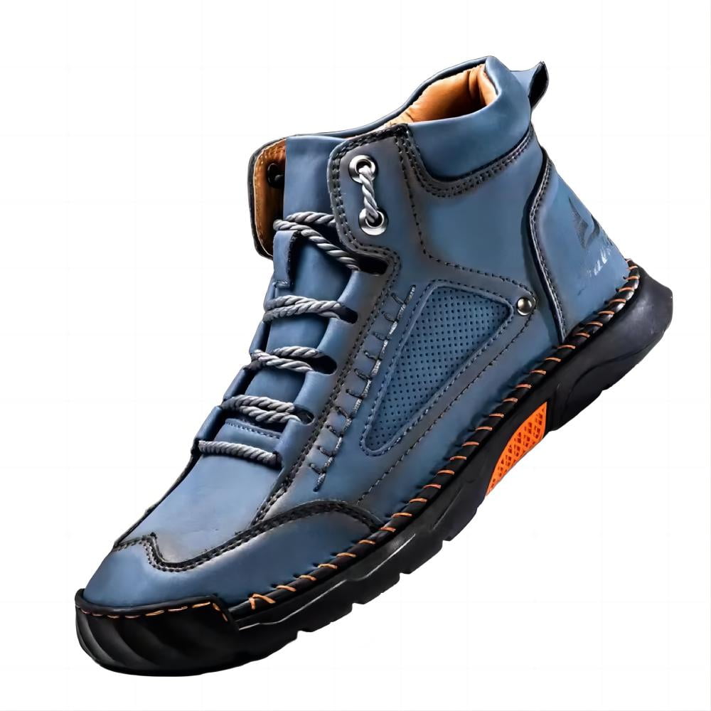Men's Casual Leather Boots Handmade Lightweight Breathable Anti-slip Impact-resistant Sneakers Chukka Hiking Loafers Shoes Blue 10.5 US