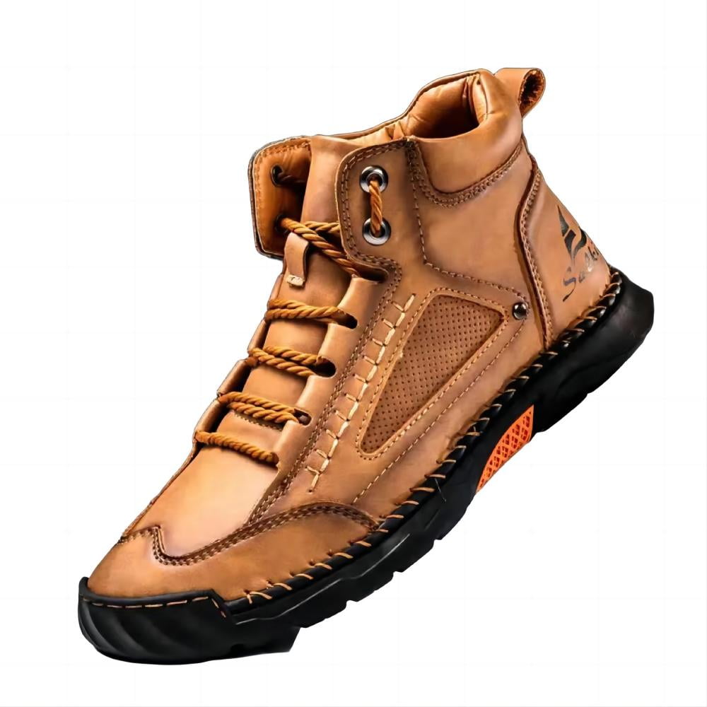 Men's Casual Leather Boots Handmade Lightweight Breathable Anti-slip Impact-resistant Sneakers Chukka Hiking Loafers Shoes Brown 10.5 US