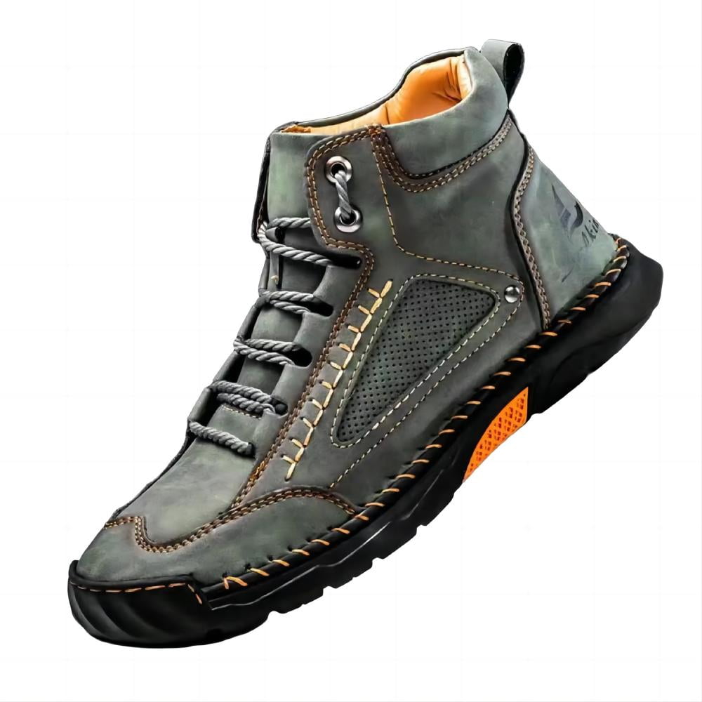 Men's Casual Leather Boots Handmade Lightweight Breathable Anti-slip Impact-resistant Sneakers Chukka Hiking Loafers Shoes Green 11.5 US