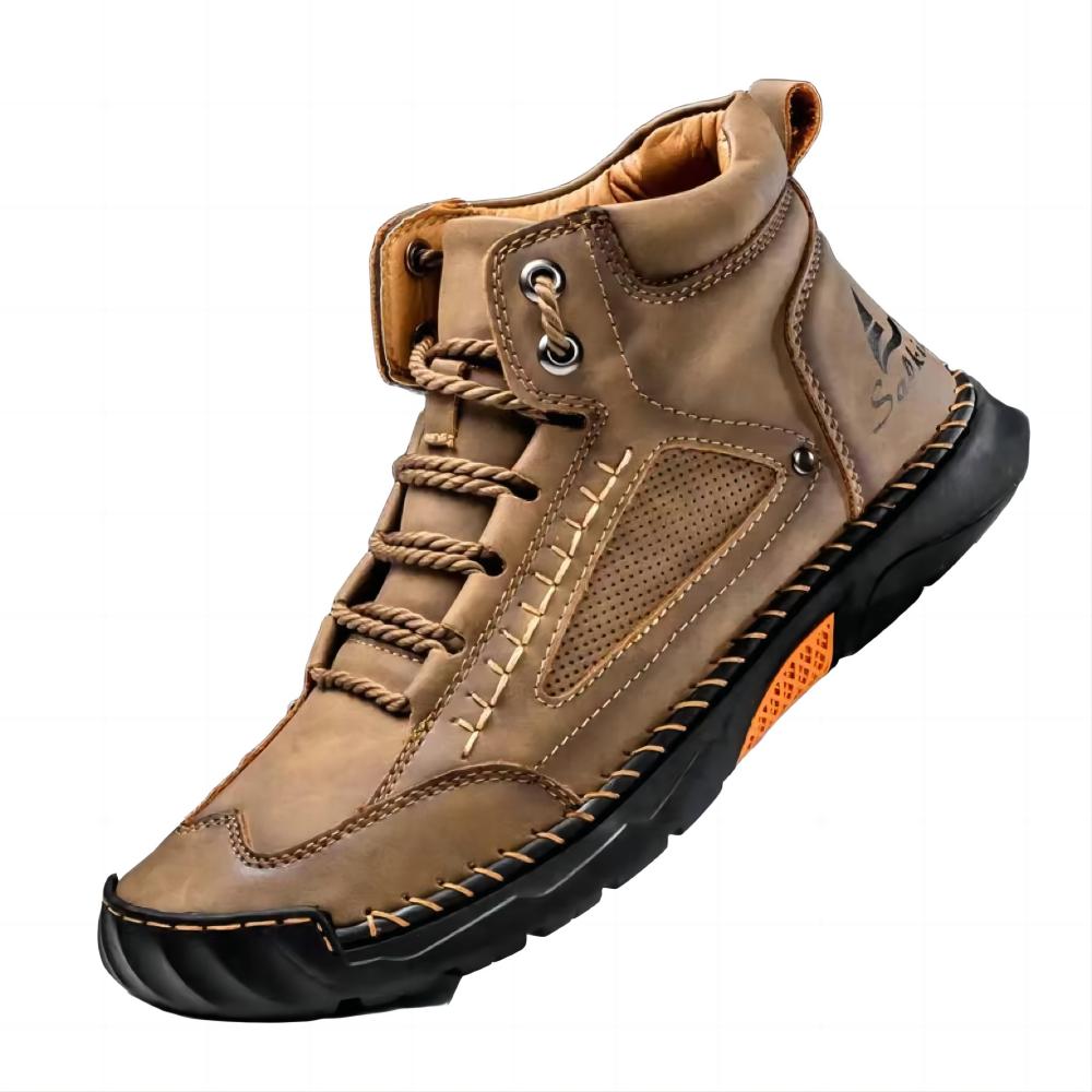 Men's Casual Leather Boots Handmade Lightweight Breathable Anti-slip Impact-resistant Sneakers Chukka Hiking Loafers Shoes Yellow 11.5 US