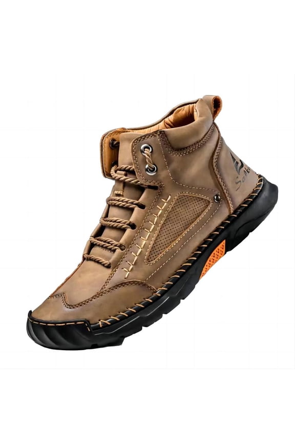 Men's Casual Leather Boots Handmade Lightweight Breathable Anti-slip Impact-resistant Sneakers Chukka Hiking Loafers Shoes Yellow 11.5 US