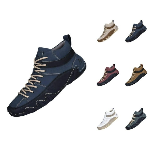 Men's Casual Leather Boots High Top Handmade Stitching Comfortable Flat Heel Shoes For Daily Wear With Jeans In Autumn Winter Comfortable Shoes For Men