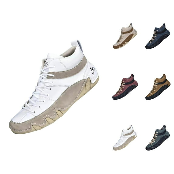 Men's Casual Leather Boots High Top Handmade Stitching Comfortable Flat Heel Shoes For Daily Wear With Jeans In Autumn Winter Comfort Shoes For Men