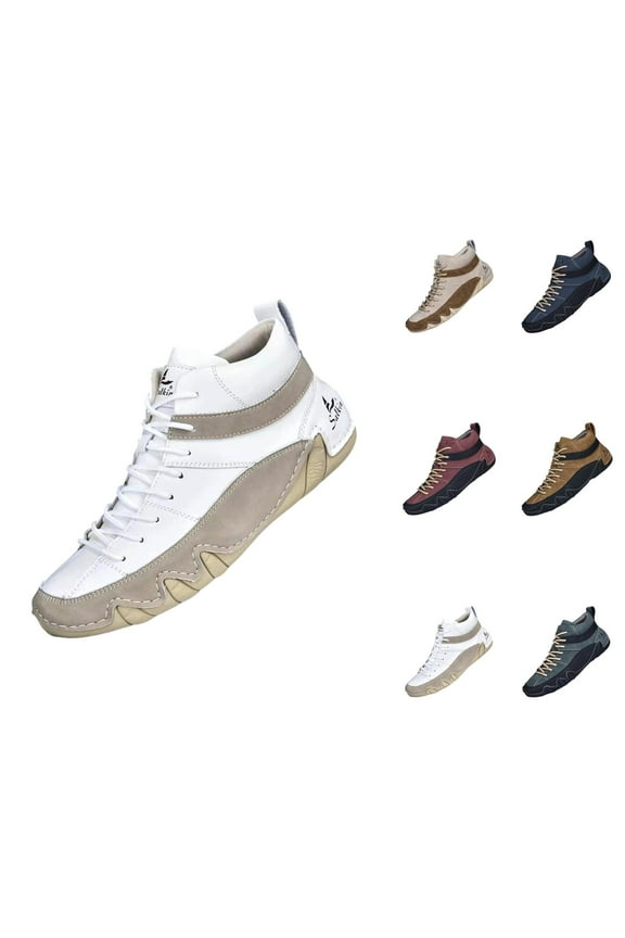 Men's Casual Leather Boots High Top Handmade Stitching Comfortable Flat Heel Shoes For Daily Wear With Jeans In Autumn Winter Comfort Shoes For Men