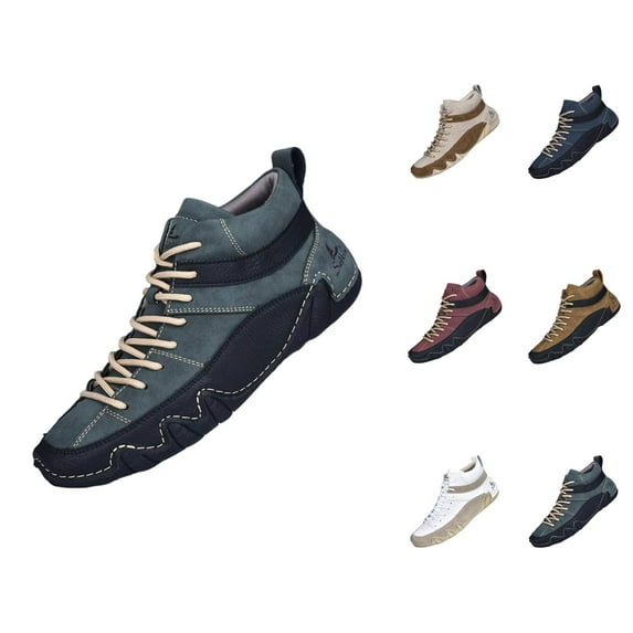 Men's Casual Leather Boots High Top Handmade Stitching Comfortable Flat Heel Shoes For Daily Wear With Jeans In Autumn Winter Running Shoes Men