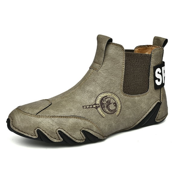 Men's Casual Leather Boots Slip On Walking Mid Top Non-Slip Driving Shoes Handmade Stitch Comfortable Lightweight Green 11 US