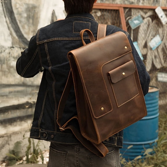 Men's Casual Leather British Backpack,Brown