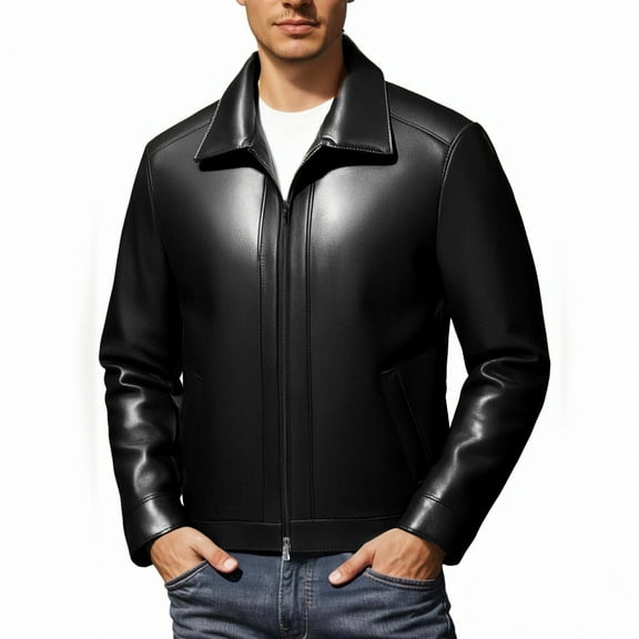 Men's Casual Leather Jacket Lapel Design Stylish Versatile Outerwear For Everyday Wear