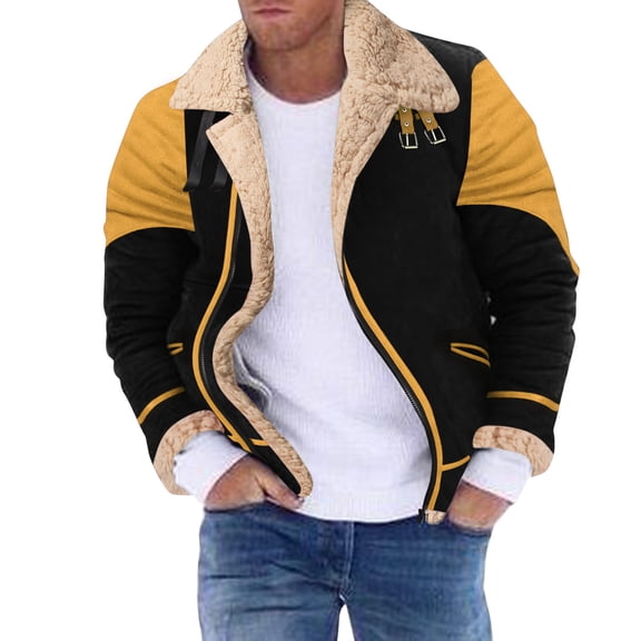 Men's Casual Leather Jacket Plus Size Lapel Long Sleeve Padded Coat Warm Sheepskin Outerwear Stylish Comfortable Lightweight