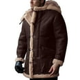 thumbnail image 1 of Men's Casual Leather Jacket Winter Coat with Hood Long Sleeve Lapel Design Thickened Sheepskin Padded for Warmth Comfort, 1 of 2