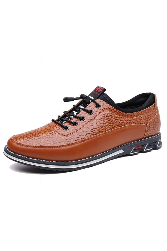 Men's Casual Leather Loafers Business Formal Comfort Driving Working Adjustable Breathable Lightweight Oxford Shoes Orange 6.5 US