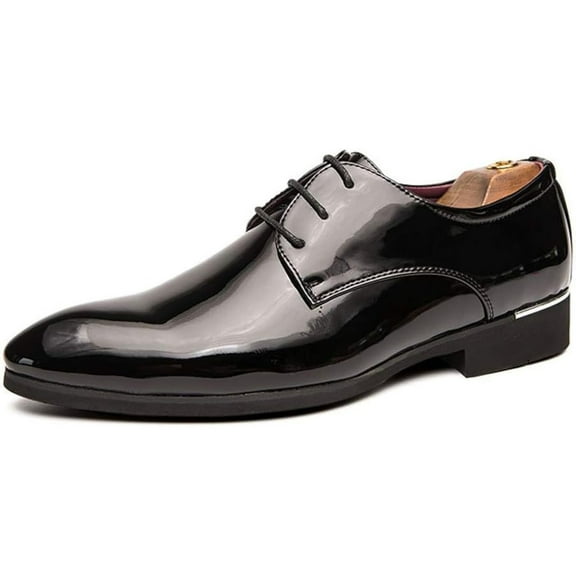 Men's Casual Leather Oxford Shoes Business Work Driving Casual Shoes Walking Shoes Fashion Boat Patent Leather Shoes Black 7 US
