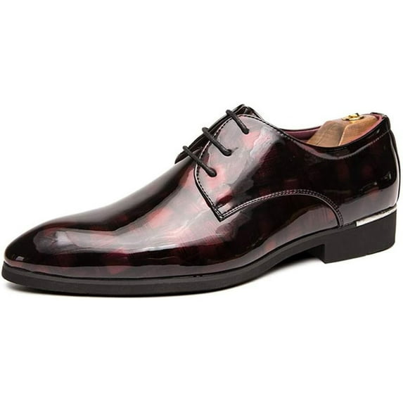 Men's Casual Leather Oxford Shoes Business Work Driving Casual Shoes Walking Shoes Fashion Boat Patent Leather Shoes Red 7.5 US