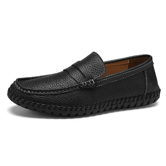 Men's Casual Leather Penny Loafers Lightweight Comfortable Fashion Slip-on Moccasins for Walking Business Driving Shoes Black 7.5 US