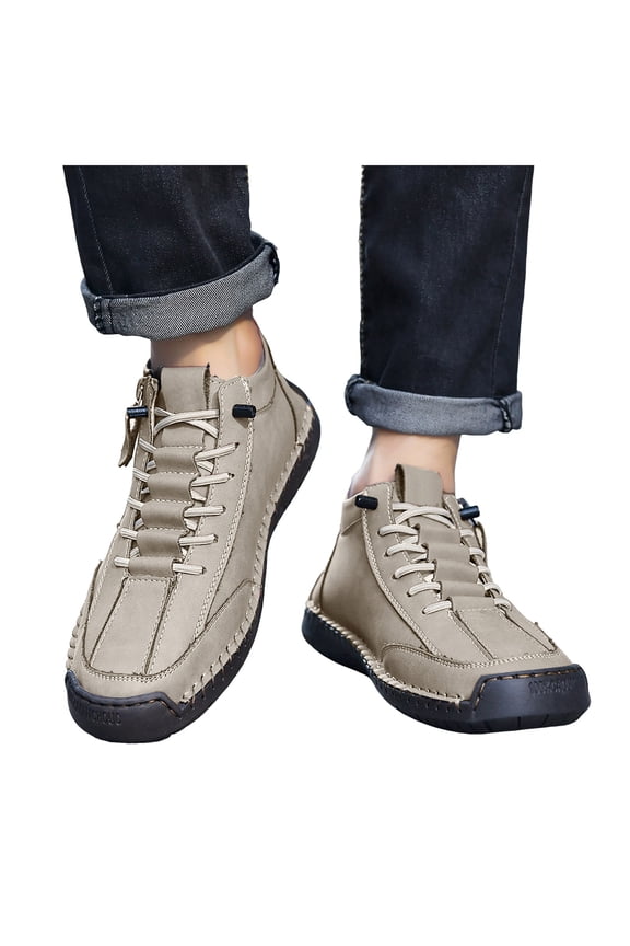 Men's Casual Leather Shoes Lace up Chukka Ankle Boots Vintage Arch Support Flat Loafers Walking Driving Hiking Booties