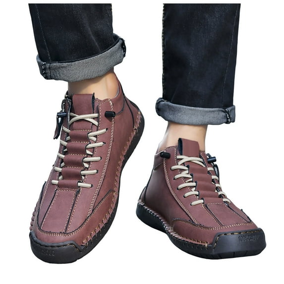 Men's Casual Leather Shoes Lace up Chukka Ankle Boots Vintage Arch Support Flat Loafers Walking Driving Hiking Booties