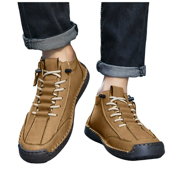 Men's Casual Leather Shoes Lace up Chukka Ankle Boots Vintage Arch Support Flat Loafers Walking Driving Hiking Booties