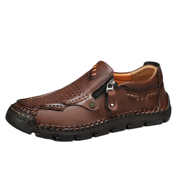 Men's Casual Leather Shoes Loafers Slip Walking Comfortable Breathable Driving Lightweight Men Oxford Slip-On Shoes Brown 9 US