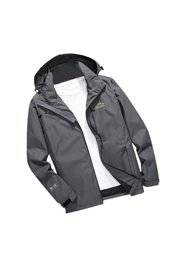 Men's Casual Letter Print Zip Up Jacket Lightweight Neck Outerwear Regular Fit Long Sleeve Coat With Pockets For Fall Winter