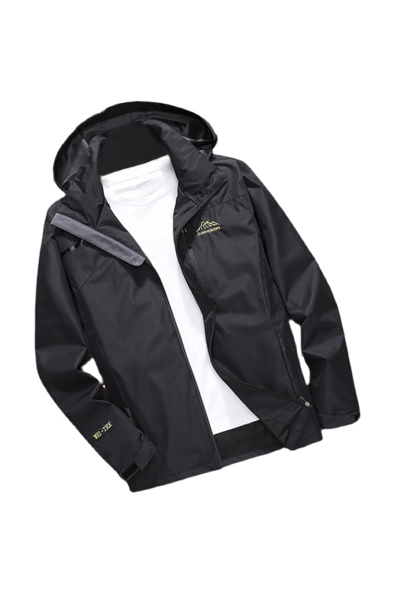 Men's Casual Letter Print Zip Up Jacket Lightweight Neck Outerwear Regular Fit Long Sleeve Coat With Pockets For Fall Winter