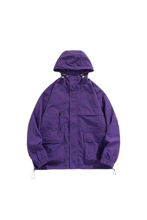 Men's Casual Letter Print Zip Up Jacket Lightweight Neck Outerwear for Fall Winter Regular Fit Long Sleeve Coat with Pockets