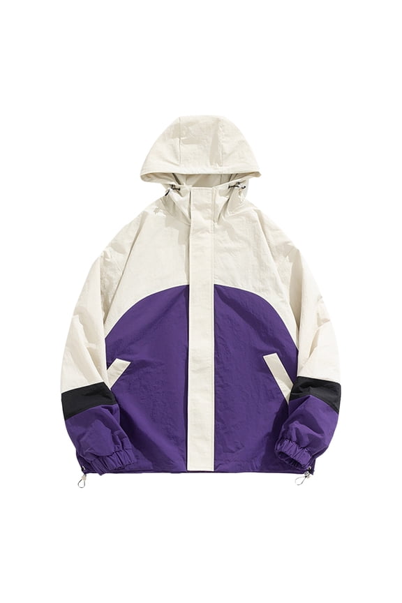 Men's Casual Letter Print Zip Up Jacket Lightweight Neck Outerwear for Fall Winter Regular Fit Long Sleeve Coat with Pockets