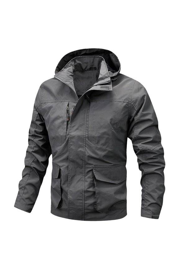Men's Casual Letter Print Zip Up Jacket Lightweight Neck Outerwear for Fall Winter Seasons with Pockets