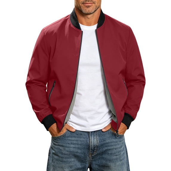 Men's Casual Lightweight Bomber Jacket Zip Up Stand Collar Baseball Jacket Solid Color Casual Windproof Jacket For Spring Autu Commute Casual Daily Outings